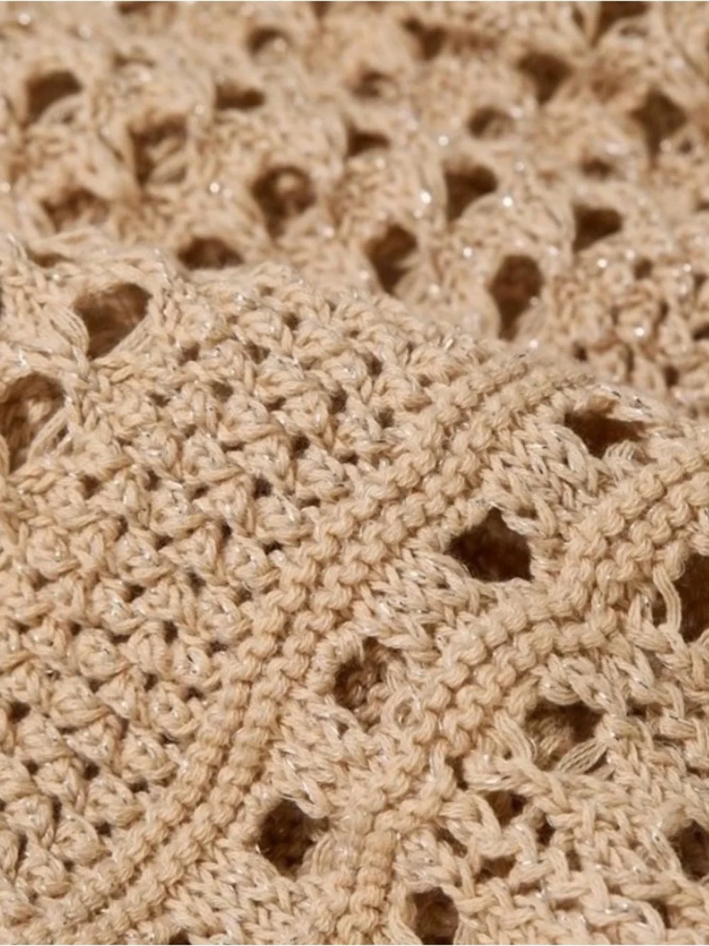 Aerie Beige Crochet Metallic Knit Swim Cover-Up Mini Dress
